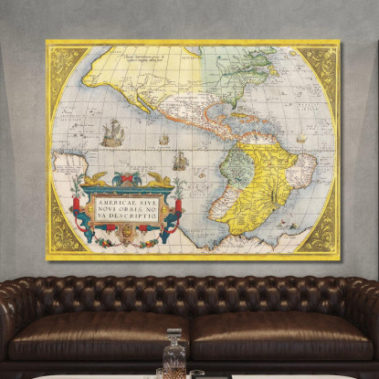 Quadro Mappa Antica Delle Americhe Con Rappresentazione Storica E Elementi Artistici map9 quadro stampato su tela
