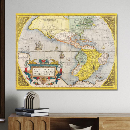 Quadro Mappa Antica Delle Americhe Con Rappresentazione Storica E Elementi Artistici map9 quadro stampato su tela