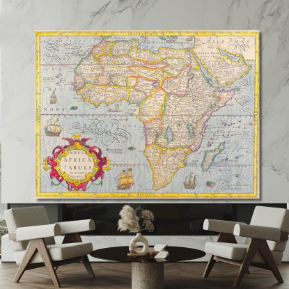 Quadro Mappa Antica Dell'Africa Con Design Decorativo E Cartografia Storica Dettagliata map10 quadro stampato su tela
