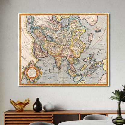Quadro Mappa Antica Dell'Asia Con Stile Cartografico Del Xvii Secolo map12 quadro stampato su tela