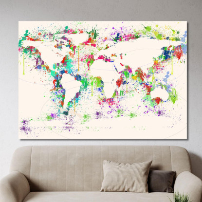 Quadro Mappa Del Mondo Astratta Colorata Con Effetto Schizzi Di Vernice Su Sfondo Chiaro map25 quadro stampato su tela