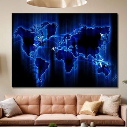 Quadro Mappa Del Mondo Digitale Con Rotte Aeree In Stile Futuristico map29 quadro stampato su tela