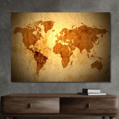Quadro Mappa Del Mondo Effetto Carta Invecchiata Con Texture Vintage In Tono Sepia map30 quadro stampato su tela