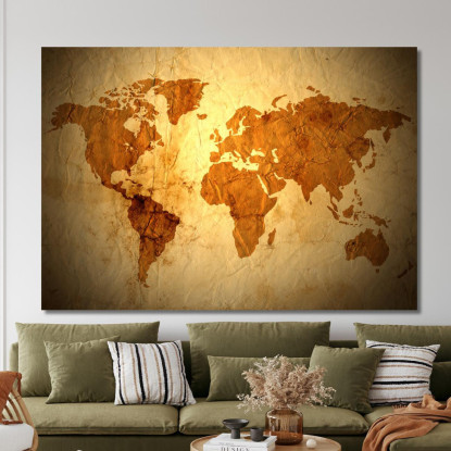 Quadro Mappa Del Mondo Effetto Carta Invecchiata Con Texture Vintage In Tono Sepia map30 quadro stampato su tela