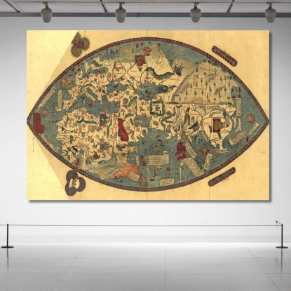 Quadro Mappa Del Mondo Medioevale Antica Con Dettagli Artistici E Simboli Storici map32 quadro stampato su tela
