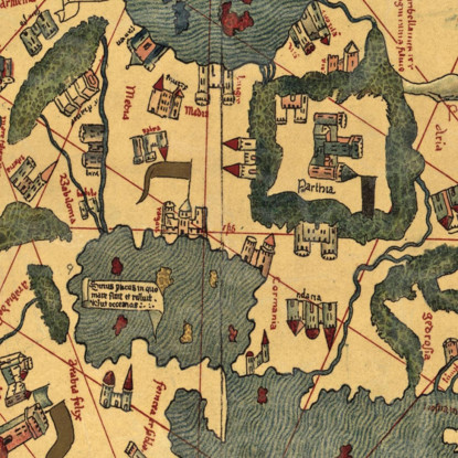 Quadro Mappa Del Mondo Medioevale Antica Con Dettagli Artistici E Simboli Storici map32 quadro stampato su tela