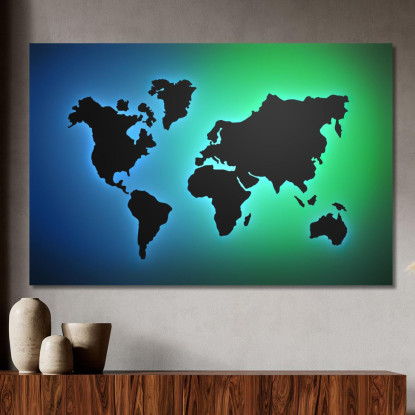 Quadro Mappa Del Mondo Moderno Con Gradiente Verde E Blu Luminoso map33 quadro stampato su tela