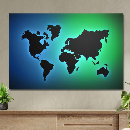 Quadro Mappa Del Mondo Moderno Con Gradiente Verde E Blu Luminoso map33 quadro stampato su tela