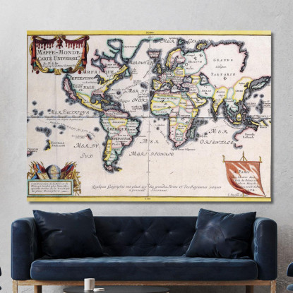 Quadro Mappa Del Mondo Storica Con Cornice Decorativa E Design Antico Europeo map36 quadro stampato su tela