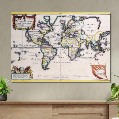 Quadro Mappa Del Mondo Storica Con Cornice Decorativa E Design Antico Europeo map36 quadro stampato su tela