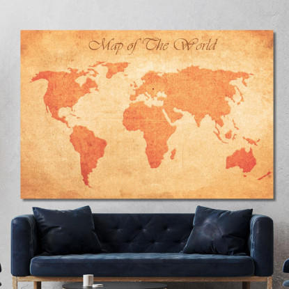 Quadro Mappa Del Mondo Vintage Con Effetto Carta Invecchiata E Testo Decorativo map38 quadro stampato su tela