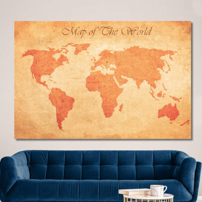 Quadro Mappa Del Mondo Vintage Con Effetto Carta Invecchiata E Testo Decorativo map38 quadro stampato su tela