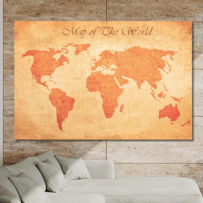 Quadro Mappa Del Mondo Vintage Con Effetto Carta Invecchiata E Testo Decorativo map38 quadro stampato su tela