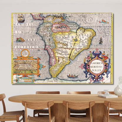 Quadro Mappa Dell'America Del Sud Antica Con Dettagli Geografici E Simboli Storici map41 quadro stampato su tela