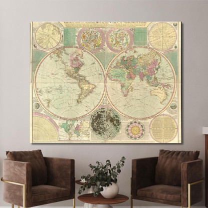 Quadro Mappa Geografica Storica Con Dettagli Astronomici E Cartografia Classica map45 quadro stampato su tela
