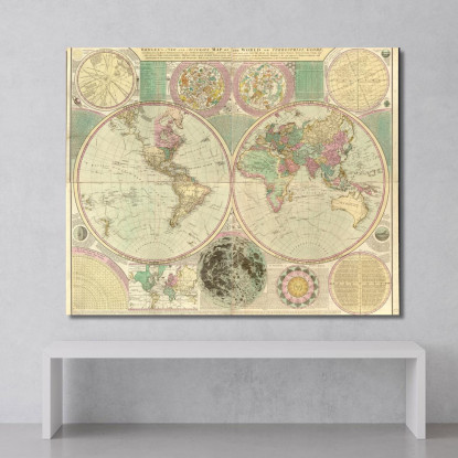 Quadro Mappa Geografica Storica Con Dettagli Astronomici E Cartografia Classica map45 quadro stampato su tela