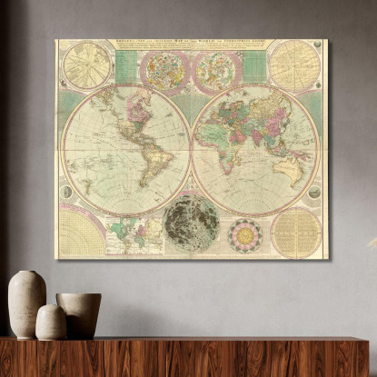 Quadro Mappa Geografica Storica Con Dettagli Astronomici E Cartografia Classica map45 quadro stampato su tela