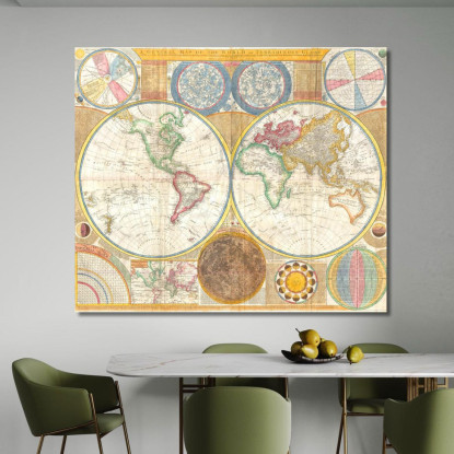 Quadro Mappa Storica Del Mondo Con Proiezione Astronomica E Dettagli Geopolitici map49 quadro stampato su tela