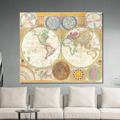 Quadro Mappa Storica Del Mondo Con Proiezione Astronomica E Dettagli Geopolitici map49 quadro stampato su tela