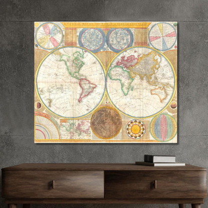 Quadro Mappa Storica Del Mondo Con Proiezione Astronomica E Dettagli Geopolitici map49 quadro stampato su tela