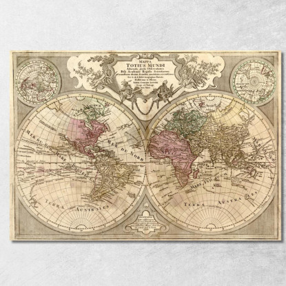 Quadro Mappa Storica Del Mondo Con Proiezione Sferica E Dettagli Geografici Precisi map50 quadro stampato su tela
