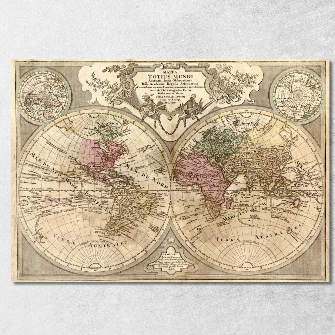 Quadro Mappa Storica Del Mondo Con Proiezione Sferica E Dettagli Geografici Precisi map50 quadro stampato su tela