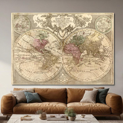 Quadro Mappa Storica Del Mondo Con Proiezione Sferica E Dettagli Geografici Precisi map50 quadro stampato su tela
