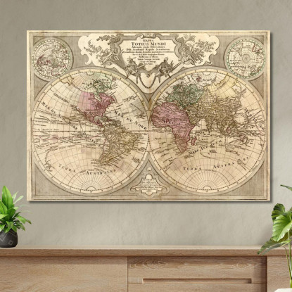 Quadro Mappa Storica Del Mondo Con Proiezione Sferica E Dettagli Geografici Precisi map50 quadro stampato su tela