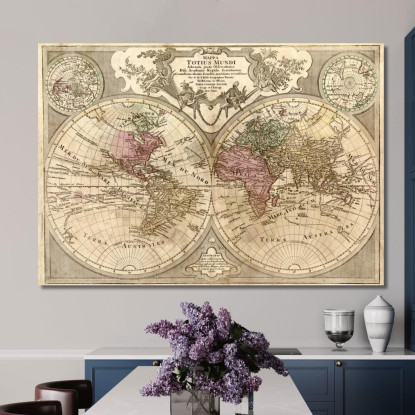 Quadro Mappa Storica Del Mondo Con Proiezione Sferica E Dettagli Geografici Precisi map50 quadro stampato su tela