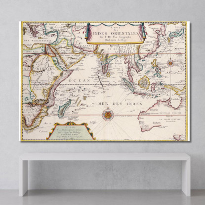 Quadro Mappa Storica Delle Indie Orientali Con Rotte Di Navigazione E Confini Dettagliati map53 quadro stampato su tela