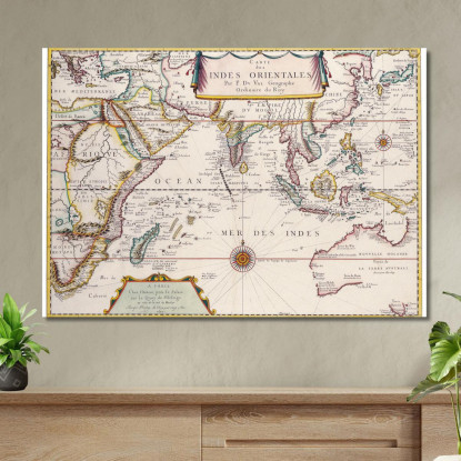 Quadro Mappa Storica Delle Indie Orientali Con Rotte Di Navigazione E Confini Dettagliati map53 quadro stampato su tela