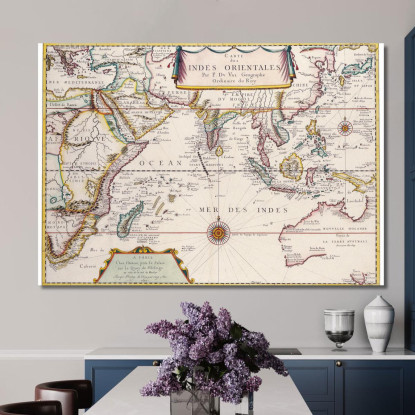 Quadro Mappa Storica Delle Indie Orientali Con Rotte Di Navigazione E Confini Dettagliati map53 quadro stampato su tela