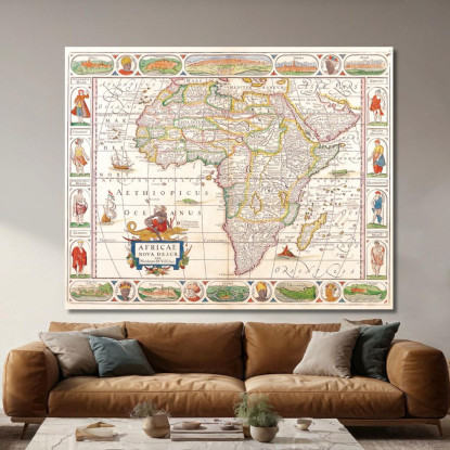 Quadro Mappa Storica Dell'Africa Con Elementi Decorativi Rinascimentali map54 quadro stampato su tela