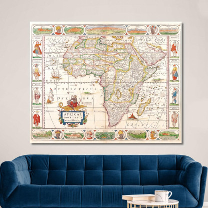 Quadro Mappa Storica Dell'Africa Con Elementi Decorativi Rinascimentali map54 quadro stampato su tela