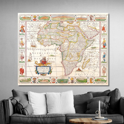 Quadro Mappa Storica Dell'Africa Con Elementi Decorativi Rinascimentali map54 quadro stampato su tela