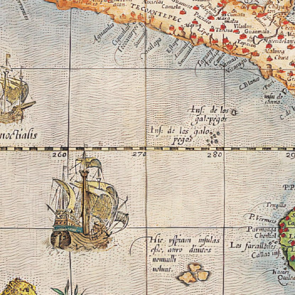 Quadro Mappa Storica Dell'America Con Rotte Di Navigazione E Navi Antiche map56 quadro stampato su tela