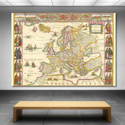 Quadro Mappa Storica Dell'Europa Con Confini Dettagliati E Illustrazioni Decorative map57 quadro stampato su tela