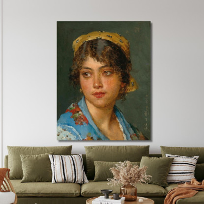 Una Giovane Donna Italiana Con Un Fazzoletto Giallo Eugen von Blaas evb14 quadro stampato su tela