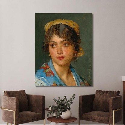 Una Giovane Donna Italiana Con Un Fazzoletto Giallo Eugen von Blaas evb14 quadro stampato su tela