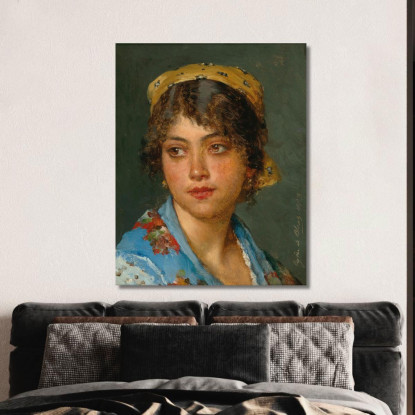 Una Giovane Donna Italiana Con Un Fazzoletto Giallo Eugen von Blaas evb14 quadro stampato su tela