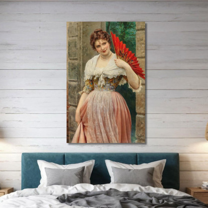 Una Giovane Dama Con Un Ventaglio Rosso Eugen von Blaas evb16 quadro stampato su tela