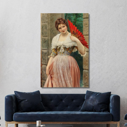 Una Giovane Dama Con Un Ventaglio Rosso Eugen von Blaas evb16 quadro stampato su tela