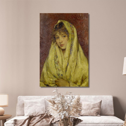 Ragazza Con Uno Scialle Giallo Eugen von Blaas evb34 quadro stampato su tela