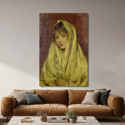 Ragazza Con Uno Scialle Giallo Eugen von Blaas evb34 quadro stampato su tela