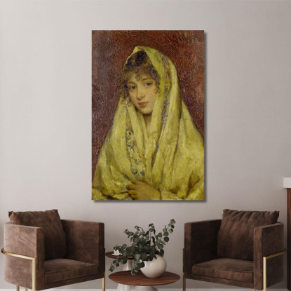 Ragazza Con Uno Scialle Giallo Eugen von Blaas evb34 quadro stampato su tela