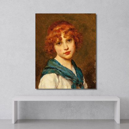 Ragazza Con Una Sciarpa Blu Eugen von Blaas evb35 quadro stampato su tela