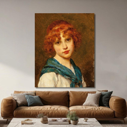 Ragazza Con Una Sciarpa Blu Eugen von Blaas evb35 quadro stampato su tela