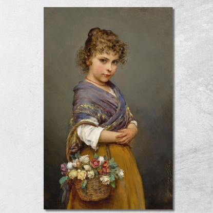 Giovane Ragazza Con Un Cesto Di Fiori Eugen von Blaas evb77 quadro stampato su tela