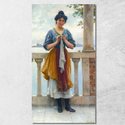 Giovane Ragazza Davanti Alla Laguna Di Venezia Eugen von Blaas evb78 quadro stampato su tela