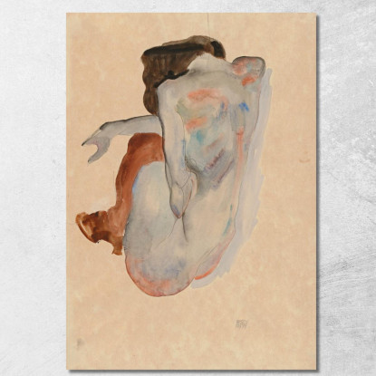 Nudo Accovacciato Con Scarpe E Calze Nere (Vista Posteriore) Egon Schiele esh33 quadro stampato su tela